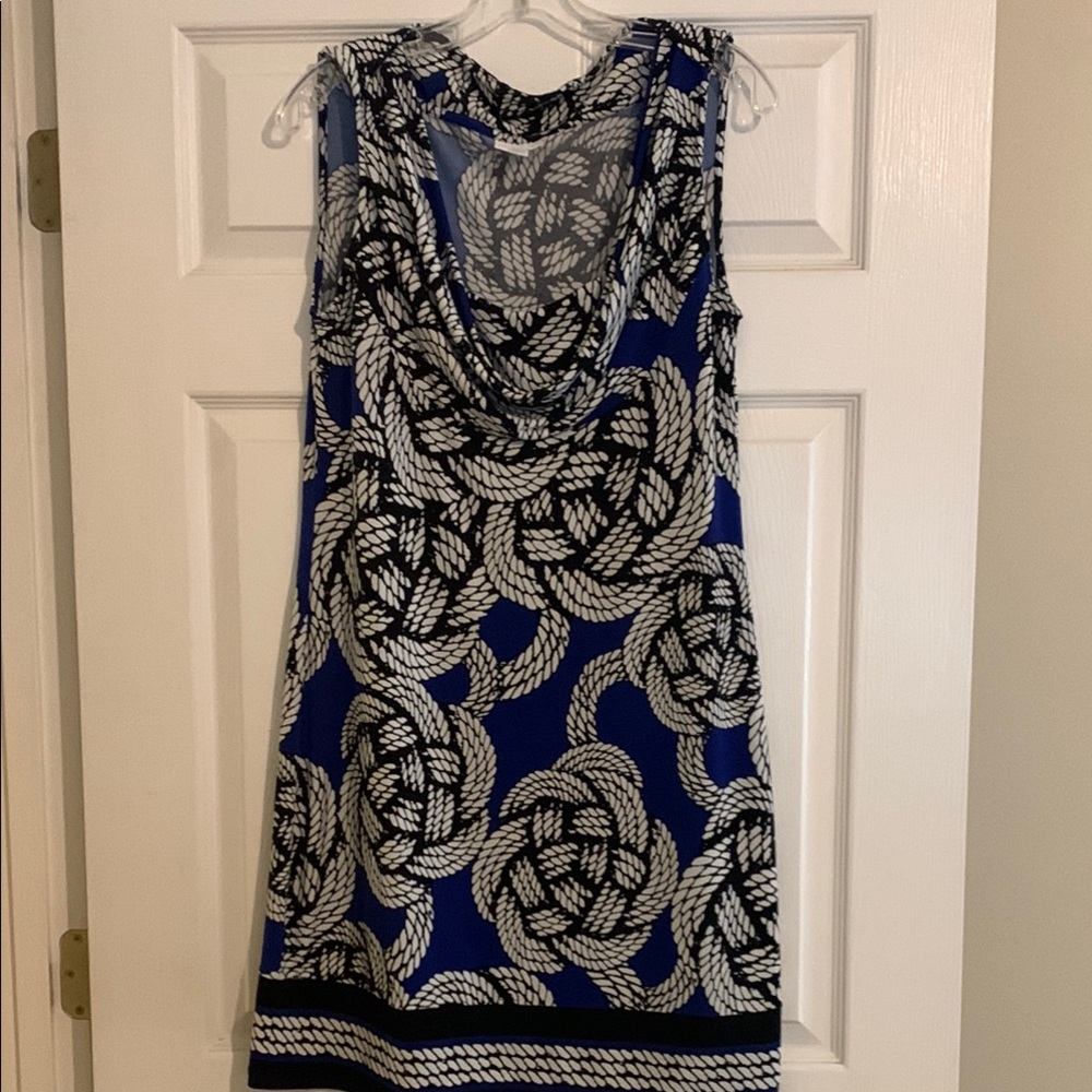 New York & Co Blue and Black Patterned Dress